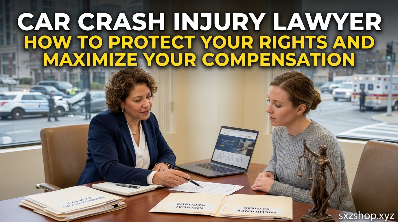 Car crash injury lawyer helping accident victims understand legal rights and claim compensation after a serious vehicle collision